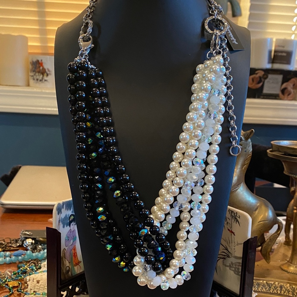 Premier Designs Mix-Master  Black and White Multi-Strand Necklace.